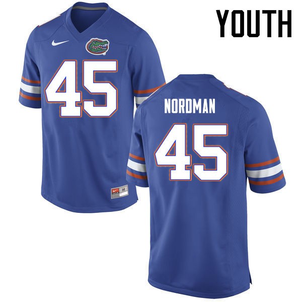 Florida Gators Youth #45 Charles Nordman College Football Jersey Blue